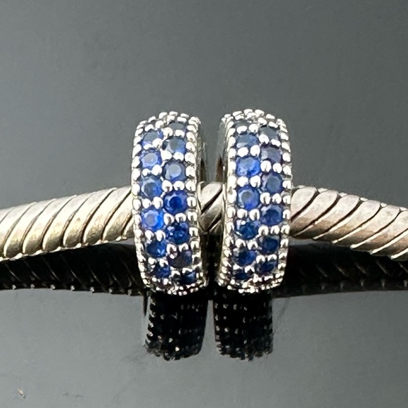 2 PANDORA Spacers Sparkling Blue Cubic Zirconia 925 Ale Silver gift box #170 - Picture 1 of 6